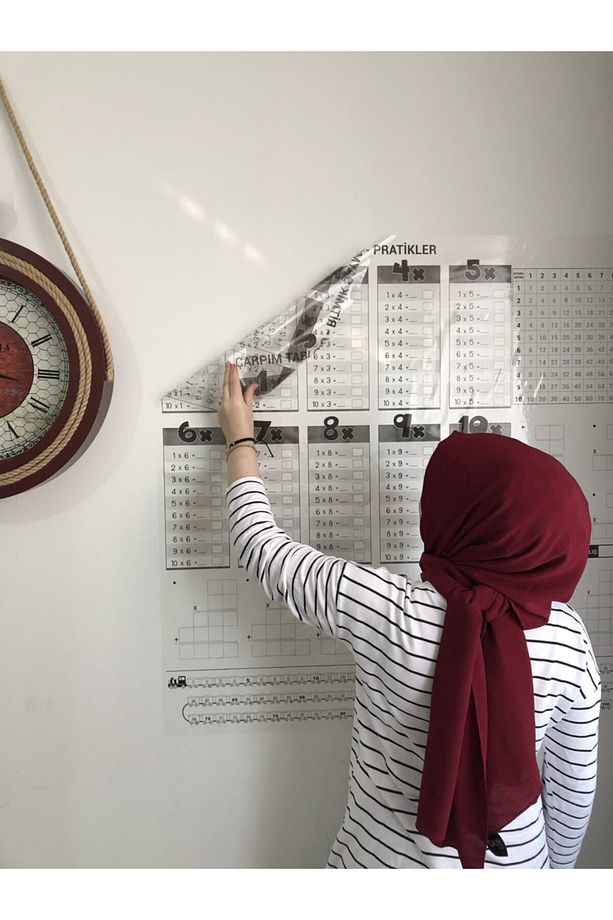 Eğitici Pratik Çarpım Tablosu Şeffaf Statik Akıllı Kağıt Tahta 100x100 Cm Yazı Tahtası Kalem - 1