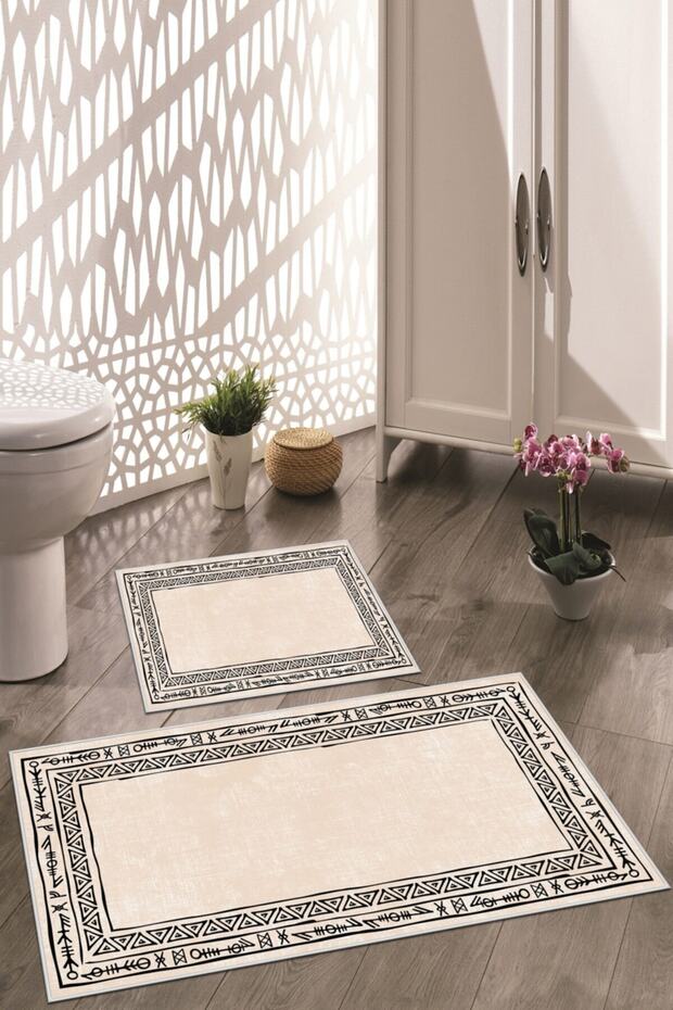 Non-Slip Base Washable Set of 2 Bathroom Rug Bath Mat Toilet Bowl Set