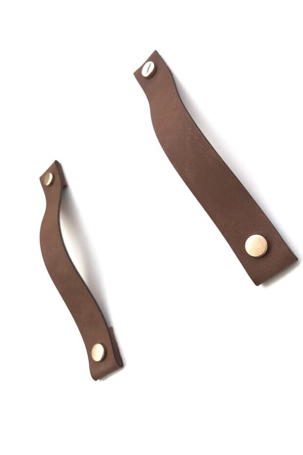 3 Adet Tarçın 64 mm Dolap Çekmece Kulp LW-01 Rustik Deri Banyo Mutfak Dolabı Kulbu - 5