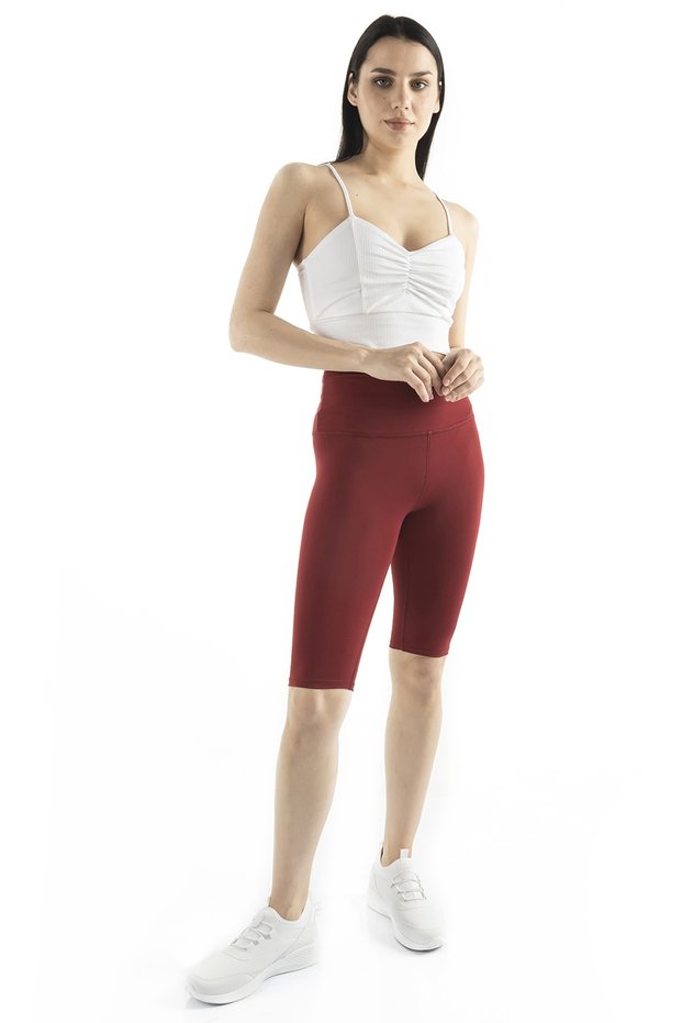 Straight Burgundy High Waist Enhancing Firming Yoga Over the Knee Tights