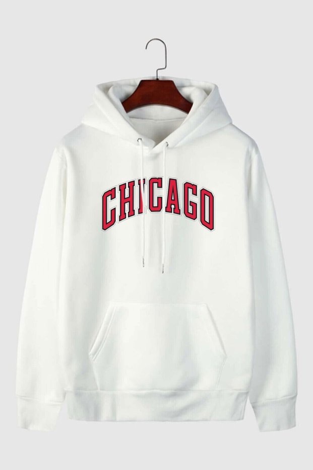 Oversize Chicago Printed Unisex Hooded Hoodie with Fleece Inside