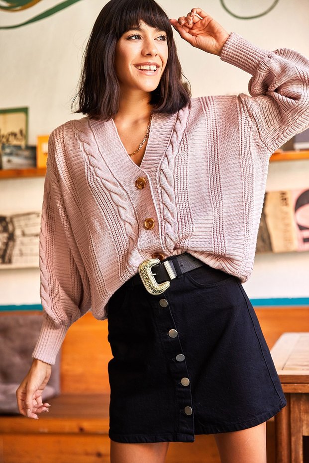 Women's Powder Thick Hair Braided Knit Cardigan HRK-19000082