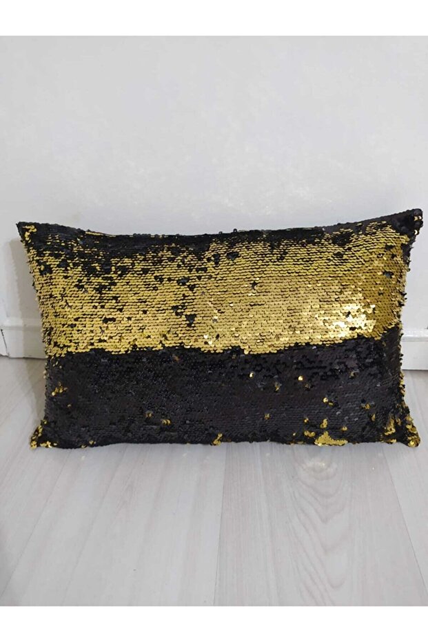 Sequined Rectangular Throw Pillow Cover - (black-gold)