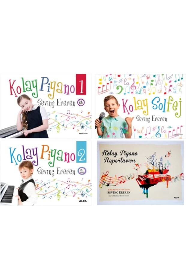 Sevinç Ereren 4 Kitap Set / Kolay Piyano 1-2 - Kolay Solfej - Kolay Piyano Repertuarı - 1
