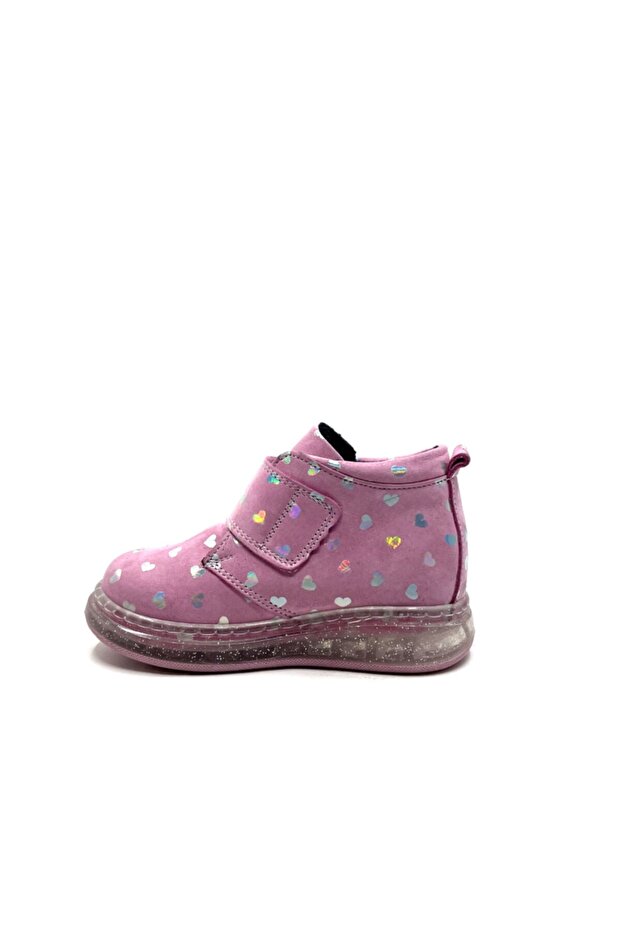 Deri Pembe Kalp Detaylı Kız Çocuk Bot - 3