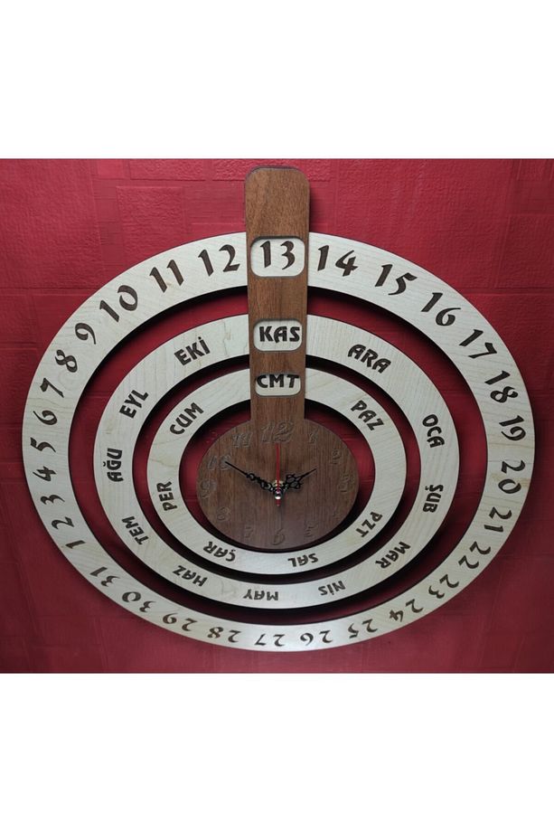 Sonsuz Takvimli Ahşap Duvar Saati - 50 Cm - 5