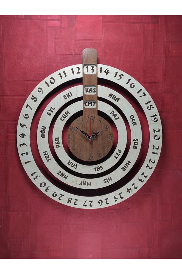 Sonsuz Takvimli Ahşap Duvar Saati - 40 Cm - 1