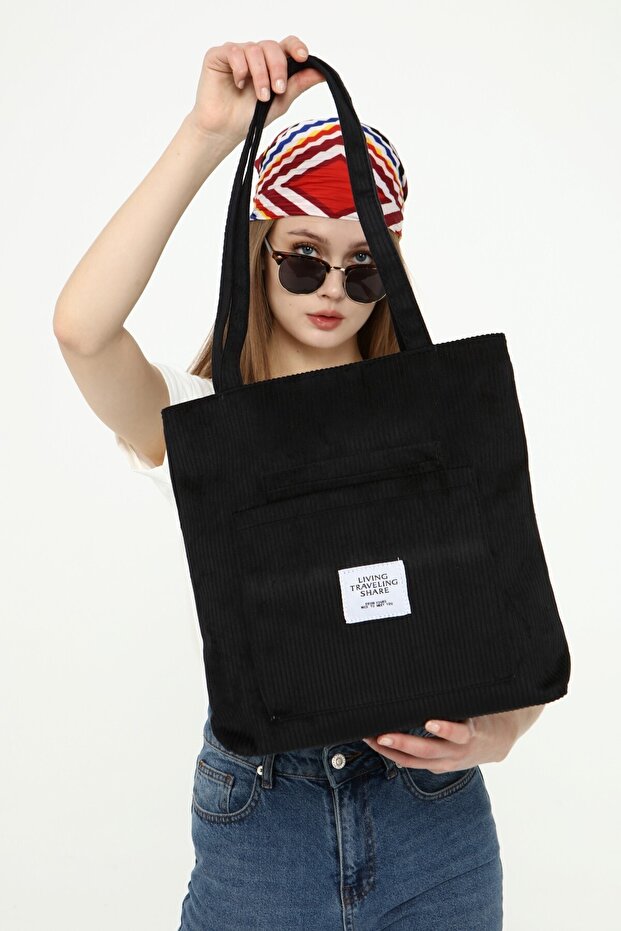 Black Velvet Fabric Multi-Compartment Large Hand and Shoulder Bag Gc 017100
