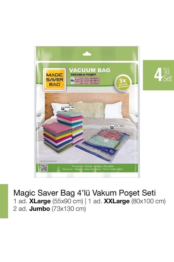 Magıc Saver Bag 4'lü Vakumlu Poşet Seti 1 Ad 55x90 Xlarge 1 Ad 80x100 Xxlarge 2 Ad 73x130 Jumbo - 5