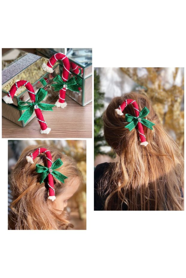 New Year's New Year's Special Design Gift Rhinestone Green Bow Cane Candy Buckle Adult Child Red