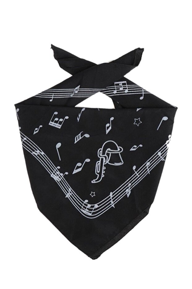 Note Patterned Scarf Black - 1