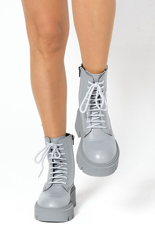 Kadın Gri Fermuarlı Bağcıklı Bot - 2