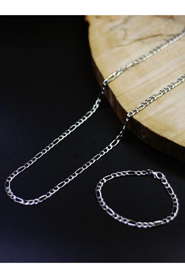 Figaro Model Steel Chain Necklace and Bracelet Set