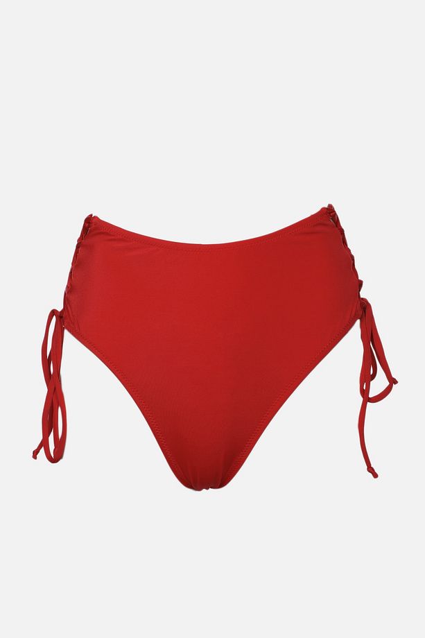 Kırmızı Büzgülü Yüksek Bel Hipster Bikini Altı TBESS22BA0044 - 5