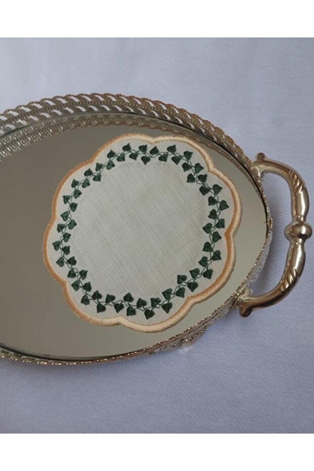 Green Leaf Patterned Embroidered Presentation Cocktail Napkin