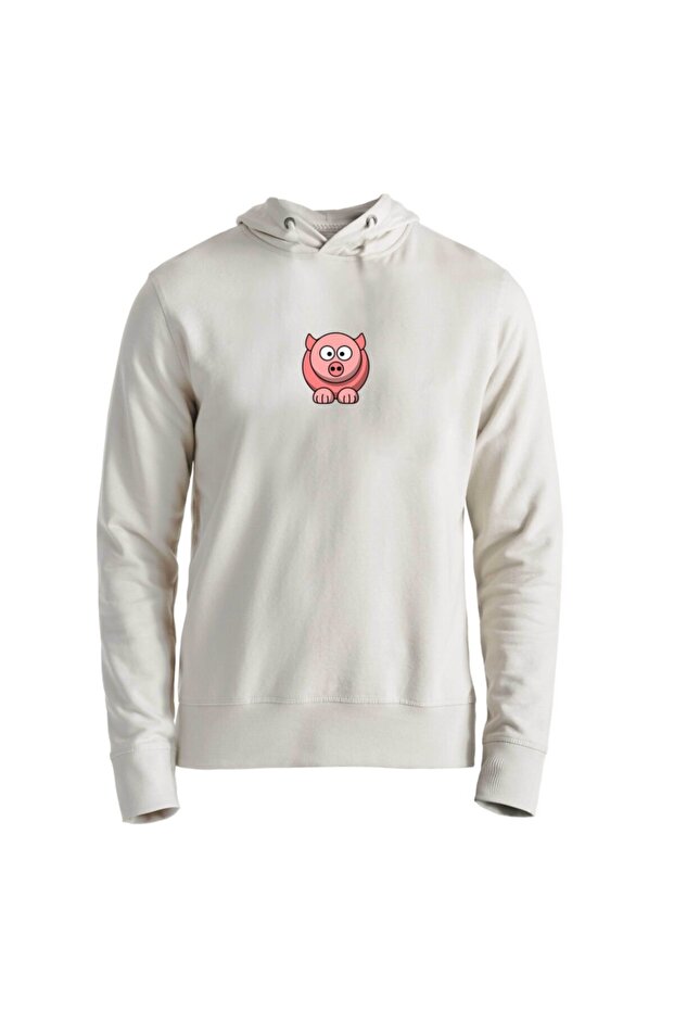 Animal Pig Picture Printed Ecru Kids Sweatshirt