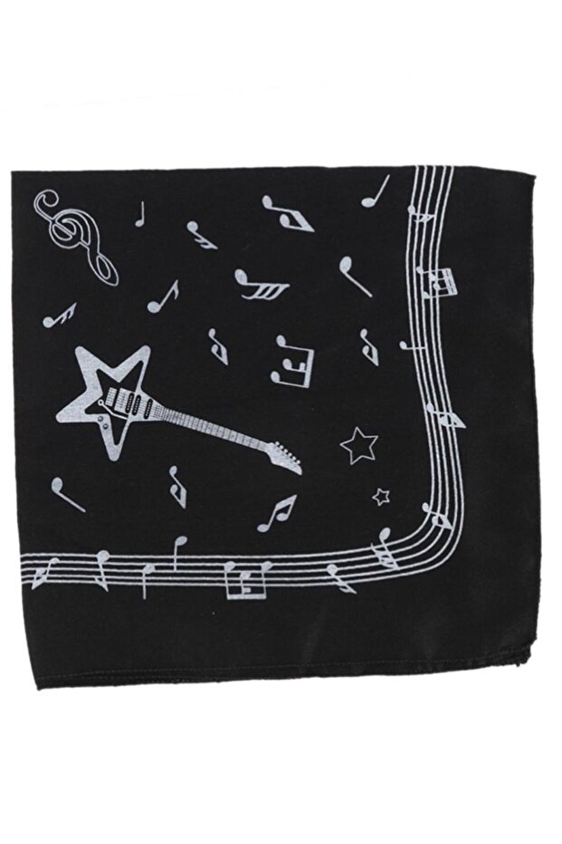 Note Patterned Scarf Black - 2