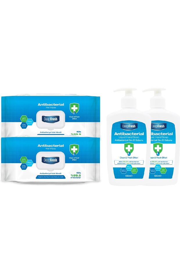 Antibakteriyel Sıvı Sabun 2 X 500 Ml & Islak Mendil 2 X 100 Yaprak - 1