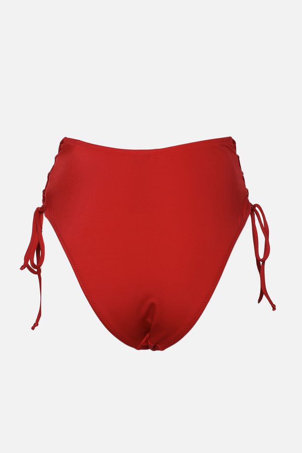 Kırmızı Büzgülü Yüksek Bel Hipster Bikini Altı TBESS22BA0044 - 7