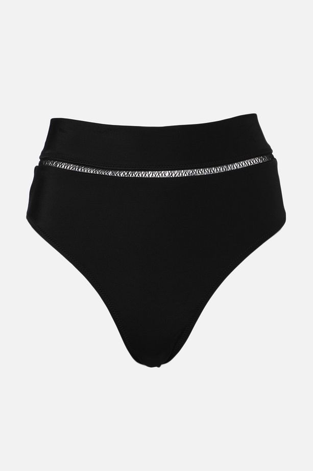 Siyah Şerit Aksesuarlı Yüksek Bel Regular Bikini Altı TBESS22BA0027 - 6