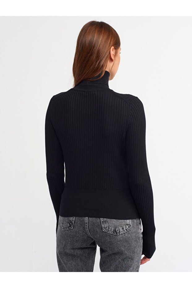 1297 Turtleneck Ribbed Basic Sweater-black - 4