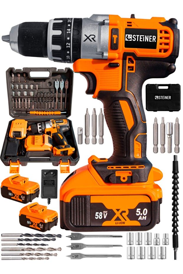 Germany Technology Darbeli 58 V 5ah Trnc Xr Li-ion Çift Akülü Şarjlı Vidalama Matkap Pro Set - 1