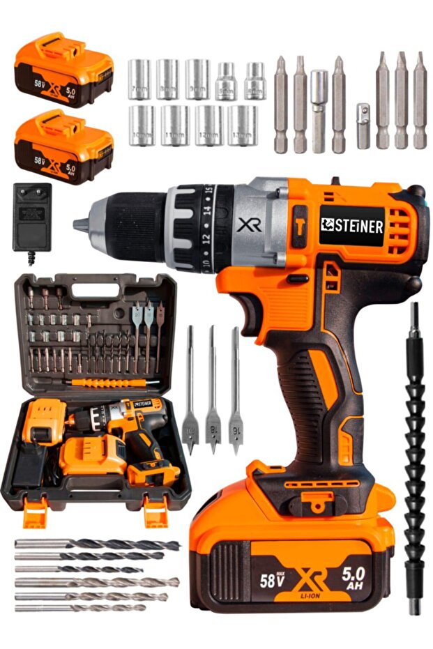Germany Technology Darbeli 58 V 5ah Trnc Xr Li-ion Çift Akülü Şarjlı Vidalama Matkap Pro Set - 2