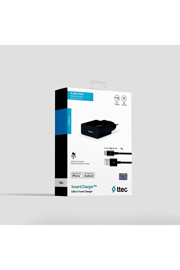 Smartcharger Seyahat Şarj Aleti 2.1a + Type-c Kablo - 2