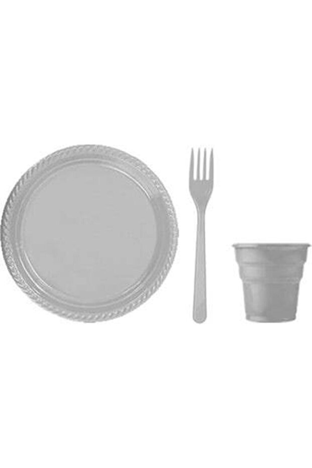 Gri Plastik Tabak Seti 25'li - 1