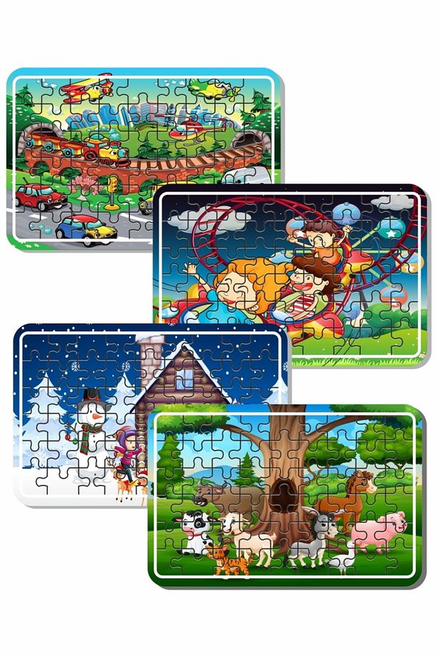 Araba Ve Taşıtlar, Lunapark, Yeniyıl Kardan Adam, Sevimli Hayvanlar Ahşap Puzzle Set - 1
