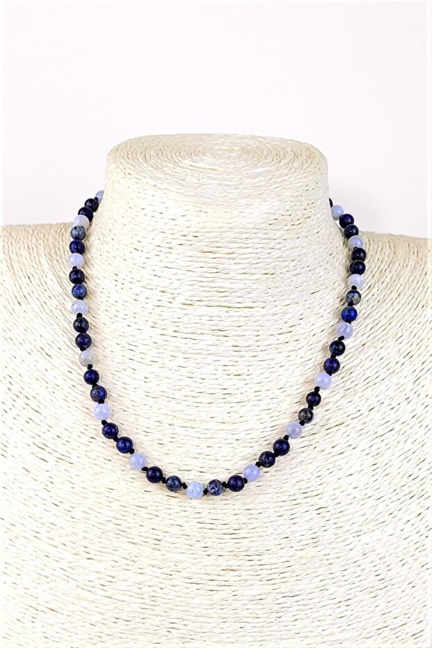 Chalcedony Lapis Lazuli Necklace 6 Mm