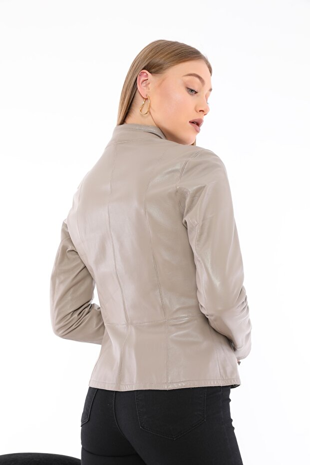 Kadın Bej Deri Ceket - 2
