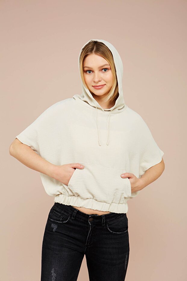 Women's Beige Hooded Summer Blouse