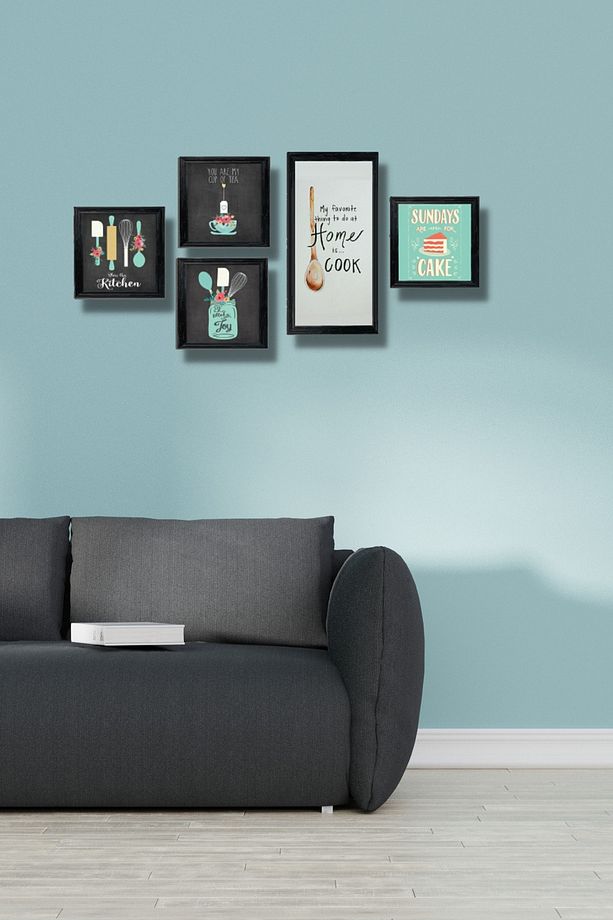 5 Parça Ahşap Tablo Seti - Mutfak Konsepti Için Yeşil Mdf Duvar Dekoru 50x30 Cm - 3