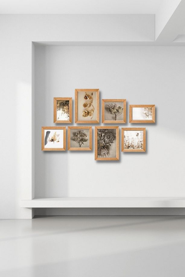 8 Parça Ahşap Tablo Seti - Yeşil Yapraklar Salon Otuma Yatak Odası Için Mdf Duvar Dekoru 80x45 Cm - 1