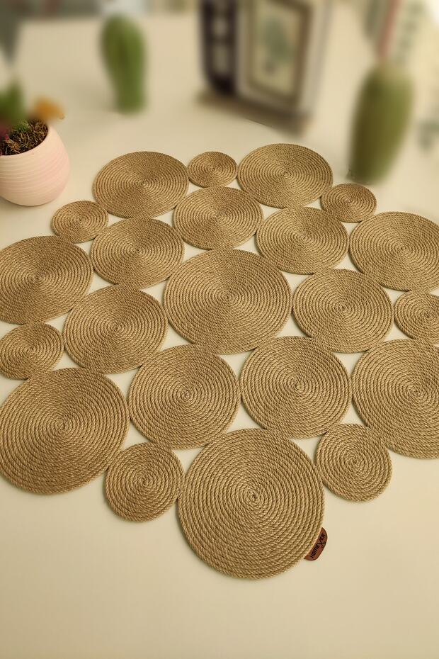 Annular 50cm Yuvarlak Hasır Jüt Salon Mutfak Masa Örtüsü / Runner / Ranır - 5
