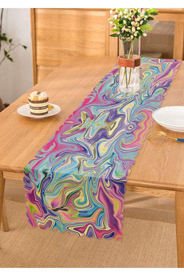 Ebru Patterned Digital Printed Modern Runner - 1