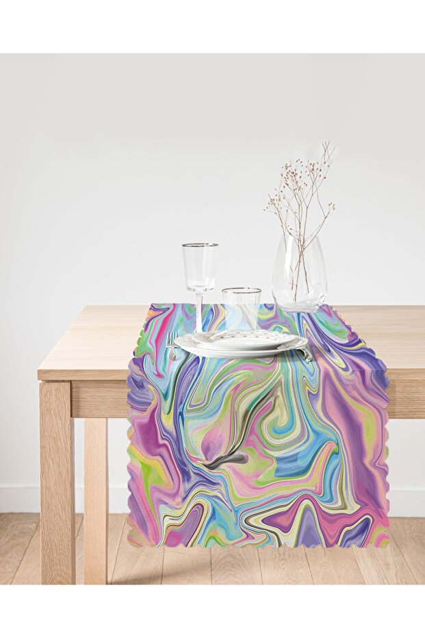 Ebru Patterned Digital Printed Modern Runner - 2