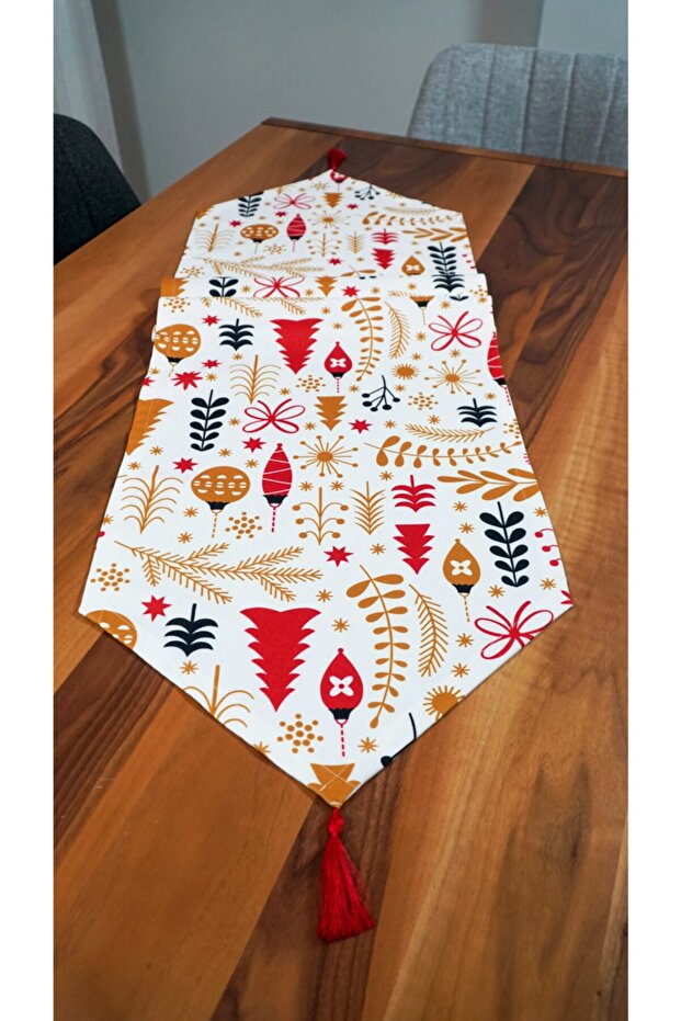 عيد الميلاد منقوشة خلفية بيضاء شرابة عداء - 1