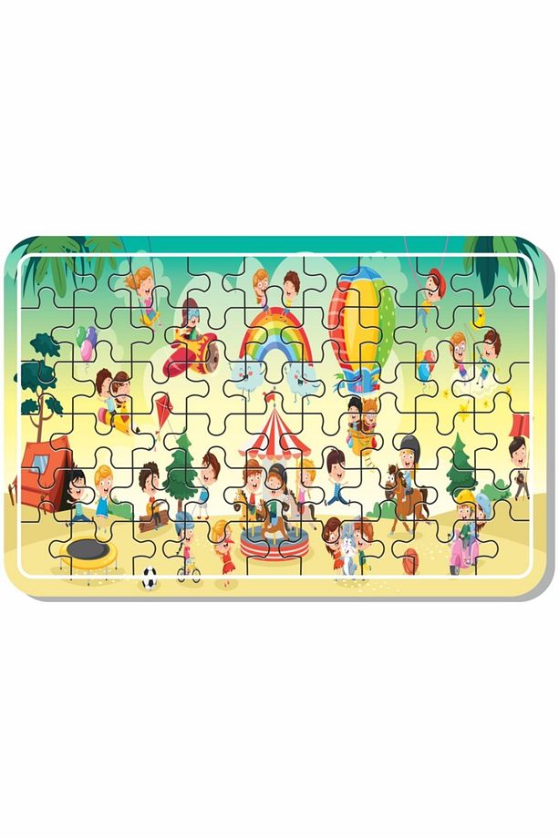 Sevimli Arabalar, Iş Makinaları, Lunapark Oyun, At Arabası 54 Parça 4'lü Ahşap Puzzle Set - 4
