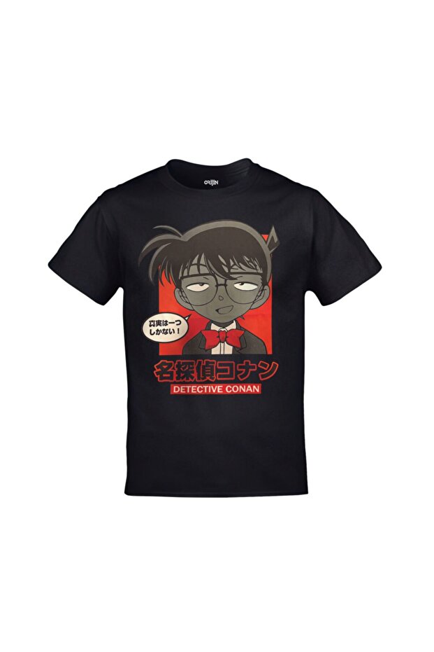 تي شيرت أسود مطبوع للجنسين من Detective Conan Edogawa