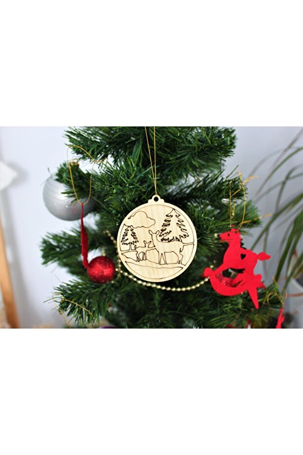 Wooden Deer View Ball Christmas Tree Ornament