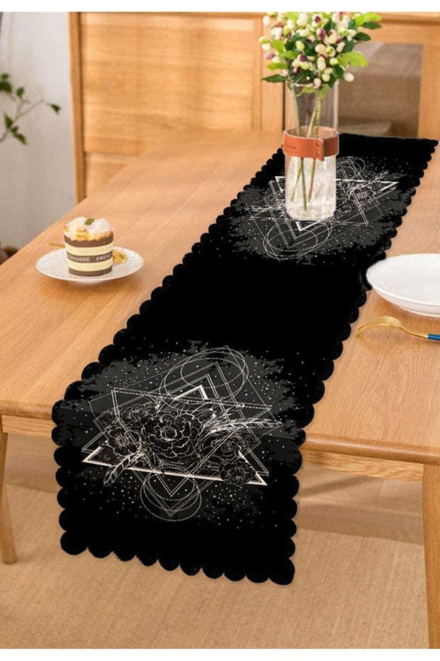 White Decorative Patterned Runner on Black Background