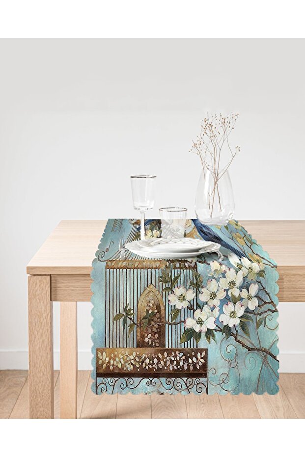 عداء ديكور مطبوع رقميًا بنمط الطيور الزرقاء - 2