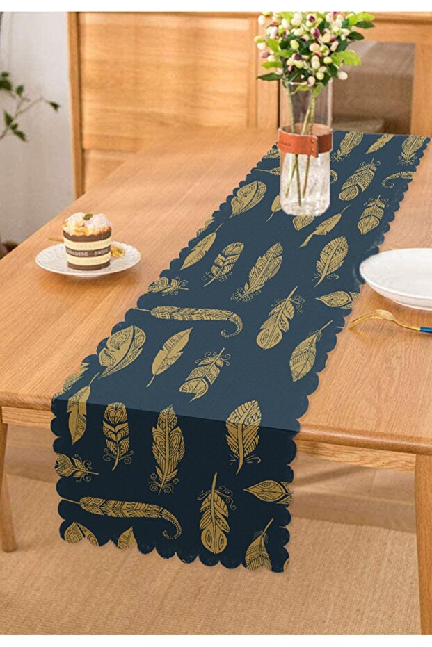 Gilded Feather Patterned Digital Printed Modern Runner - 1