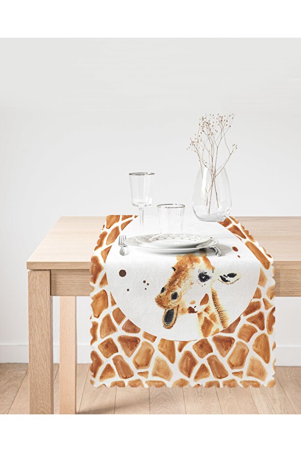 White Background Giraffe Patterned Digital Printed Modern Runner - 2