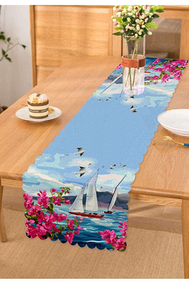 Watercolor Sea and Sail Motif Specially Designed Runner