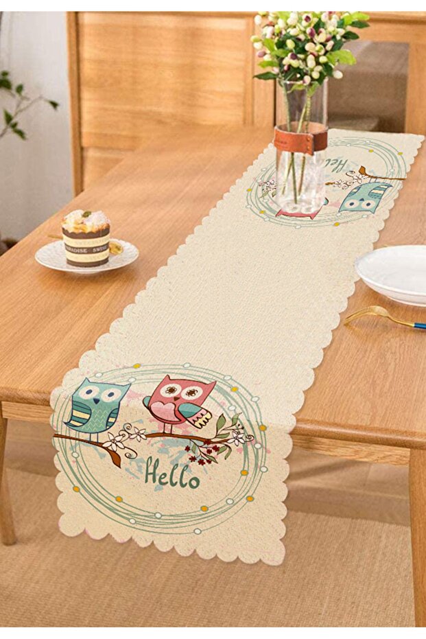 Owl Patterned Digital Printed Decorative Runner - 1