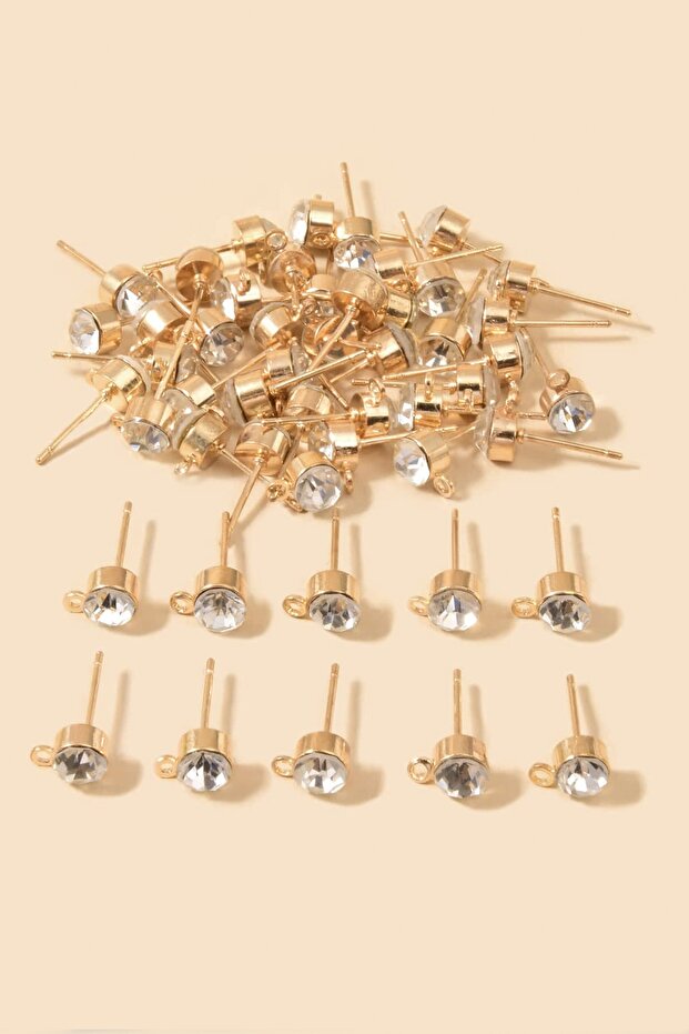 DIY Jewelry Making Material 25 Pieces 6 mm Solitaire Gold Plated Earring Apparatus