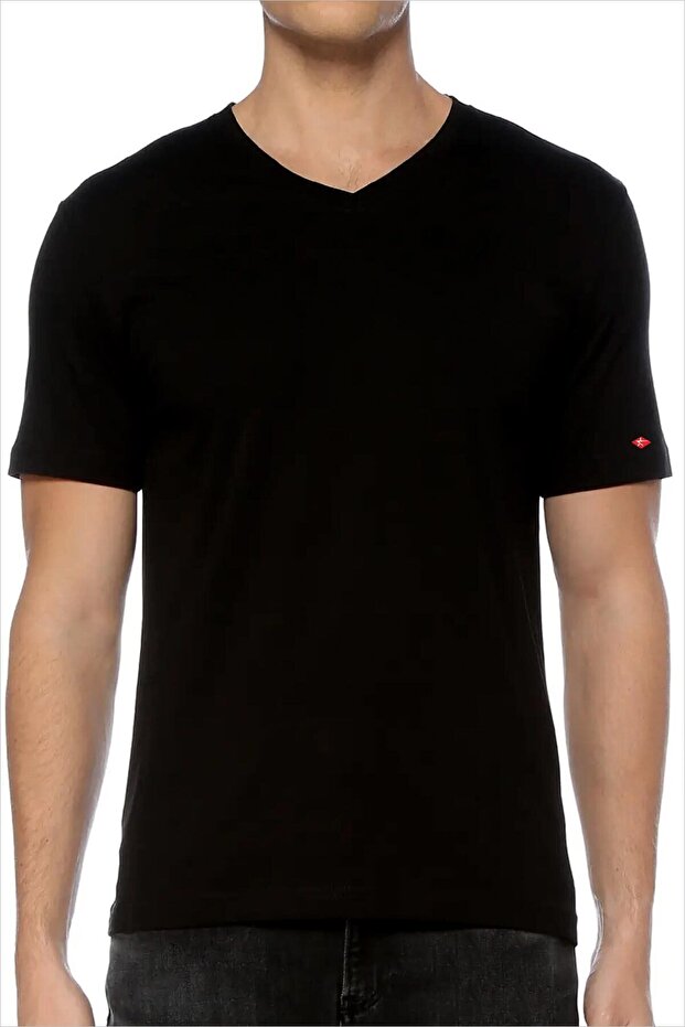 Men's Black V-neck T-shirt 59521